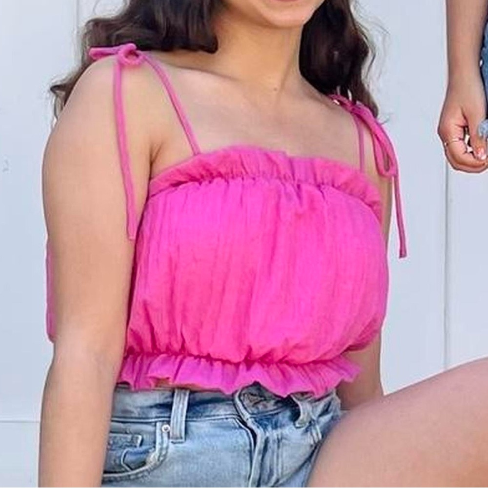 Fuchsia Ruffle Top with Bow Straps